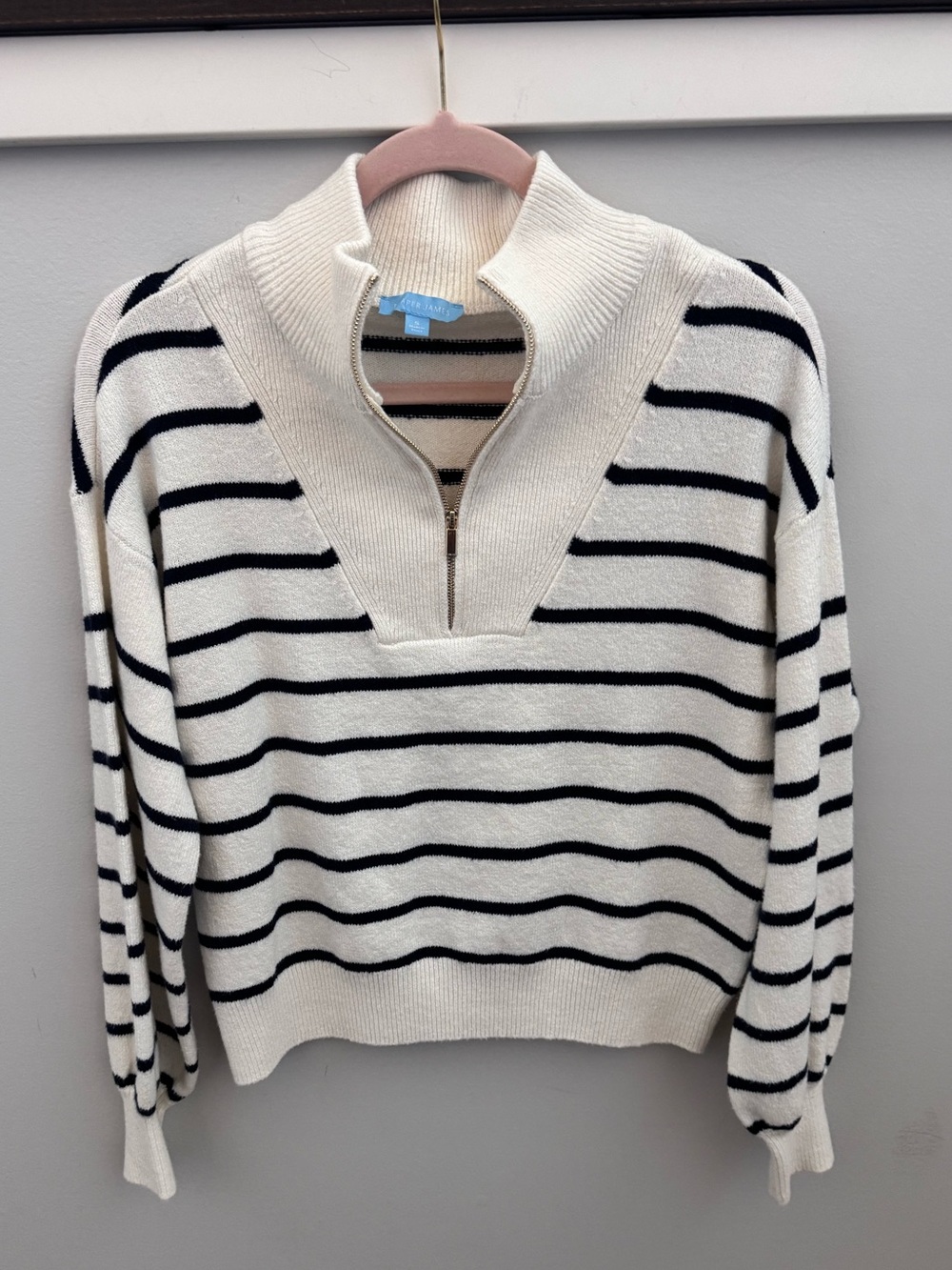 NWT Draper James Quarter-Zip Sweater in Mariner Stripe. Size S - Picture 5 of 9
